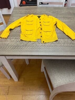 New York & Company Women’s XS Bright Yellow/Mustard Yellow Button-Front Cardigan